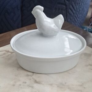 White Ceramic Chicken Butter Dish
